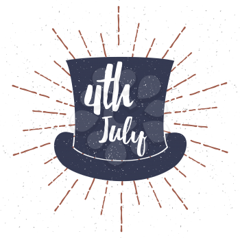 Top Hat with Grunge texture vector illustration and 4th July lettering. Vector illustration