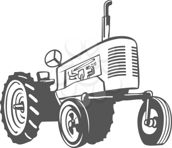 Farm Tractor Monochrome Design Isolated. Vector Illustration