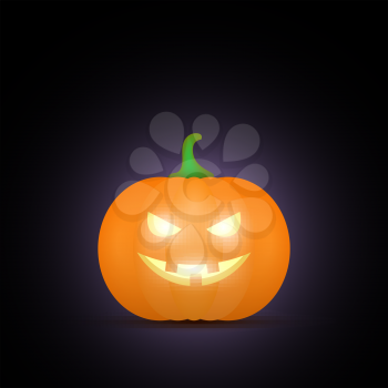 Cartoon halloween pumpkin. Pumpkin with sinister smiling face isolated on black background. Vector illustration