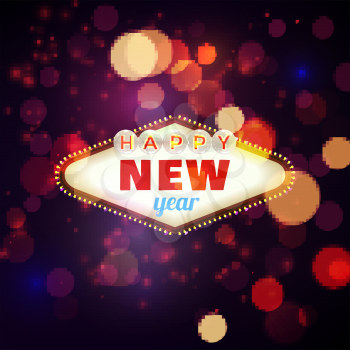 Happy new year 2017 retro frame in bokeh and lens flare pattern. Vector illustration