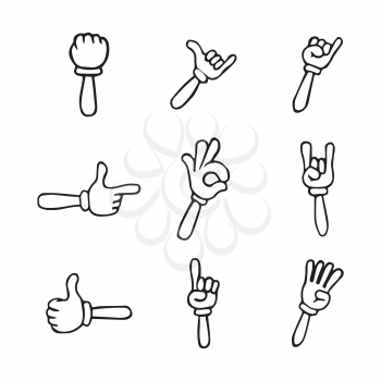Cartoon hands. Gloved hands. Vector isolated illustration symbols set