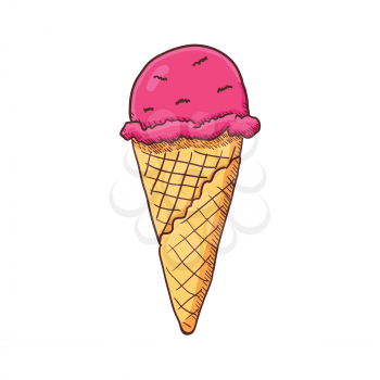 Ice cream cone Sketch. Hand drawn ice cream. Vector illustration