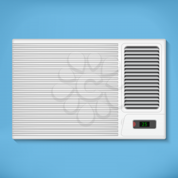 Air conditioner in a blue wall, with background