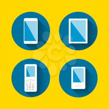 Mobile electronic devices longshadow with background color icon set