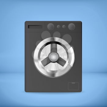 Black washing machine image with blue background