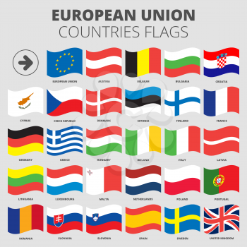 European Union flags set for using with white backgrounds