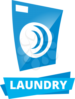 Laundry logo template with blue washing machine