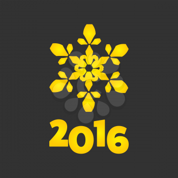 New Year 2016 golden sign with snowflake