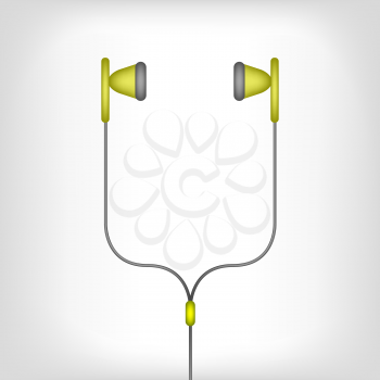 green earphones with black wire on a white background
