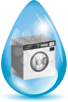 Washing machine isometric icon in a water drop bubble