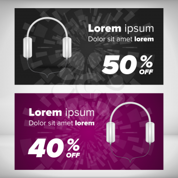 Vertical sale banners with white headphones inside