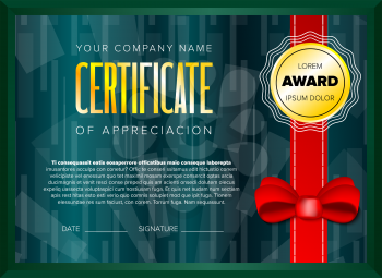Emerald certificate design with red ribbon and bow