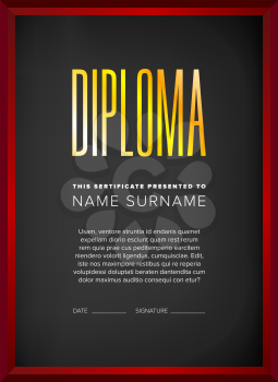 Diploma, certificate design template with frame on a black background