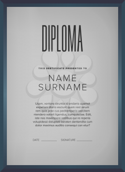 Diploma, certificate design template with frame on a gray background