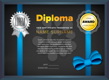 Diploma, certificate design template with seal and ribbon