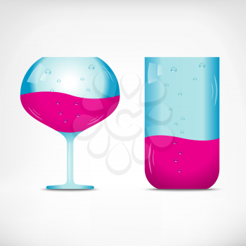 Red wine glass, vector with bubbles and shadow