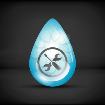 Repair icon in a water drop on a black background