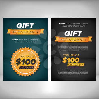 Gift certificate design with slate gray and black backgrounds