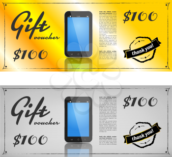 Gift Voucher Or Card with mobile phone and vintage voucher card design