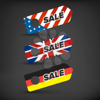 Sale banners set with usa uk and germany flag background