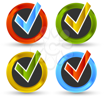 shiny colored check mark with black background and shadow