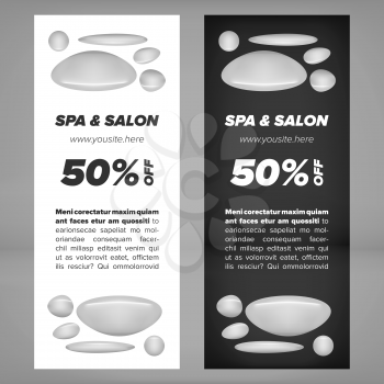Cards for SPA salon with stones on a black and white background