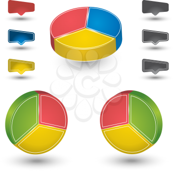 Pie charts designs with icons for percentage