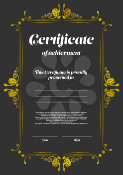 Certificate template with vintage frame and black background