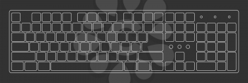 Black laptop computer wireless keyboard top view with keys, vector illustration