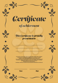 Gold vertical certificate template with additional design elements