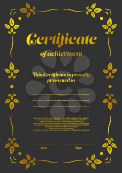 Gold vertical certificate template with additional design elements