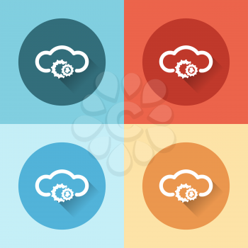 color cloud service with gears icons flat design
