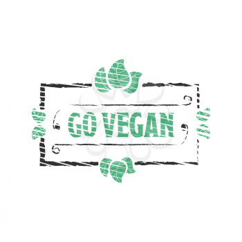 Go vegan Organic food engraved icon with leafs on white background