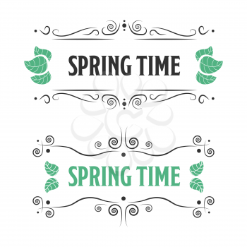 Spring time vintage sign with leaves on a black background
