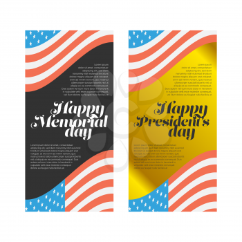 presidents and memorial day banner set with usa flag background