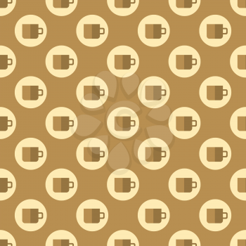 Cup seamless pattern on brown background. Wallpaper for cafe or restaurant