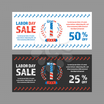 Labor day sale banner with white and black backgrounds