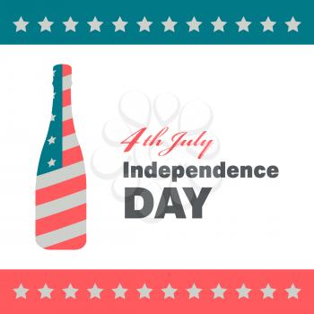 Independence day banner in vintage style with wine bottle and usa flag
