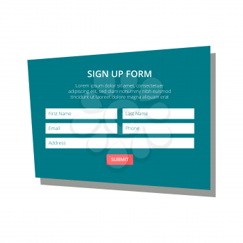 Sign up form in a flat design style on an emerald green background