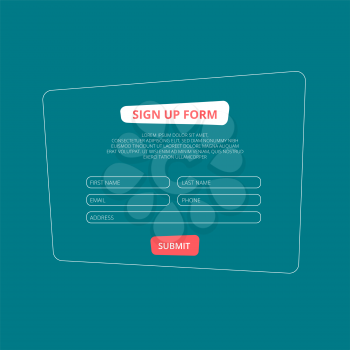 Sign up form in a flat design style on an emerald green background
