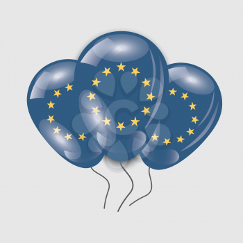 Balloons with European Union flag on a gray background