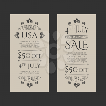 American Independence day sale banners set in vintage floral theme