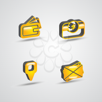 yellow color three dimensional commercial icon set