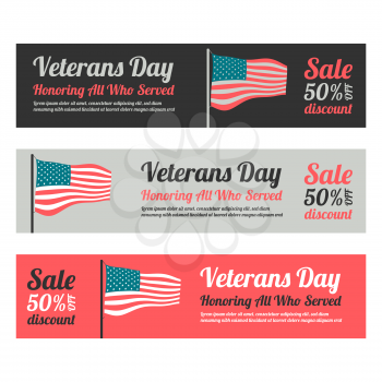 Veterans day web banner set with american flag