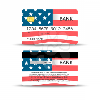 Templates of credit card design with the USA flag background, Isolated vector