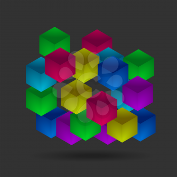 Illustration with Isometric vector color cubes on the black background