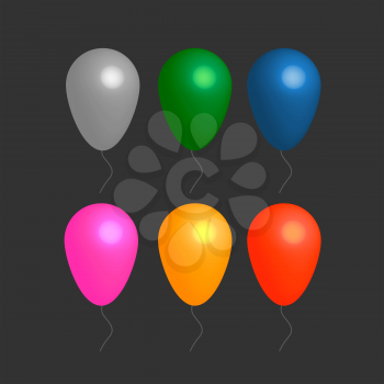 Colorful realistic helium balloons on black background