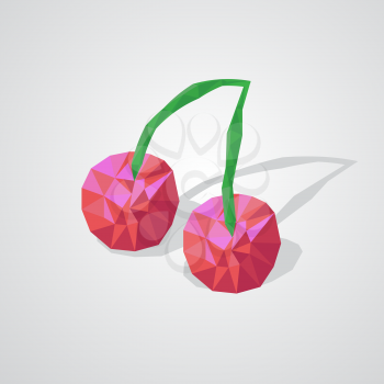 Low poly cherry with shadow on gray background
