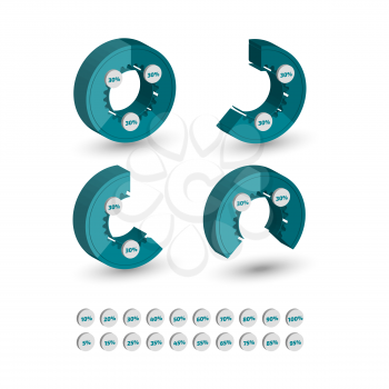 Emerald green Three dimensional Circle gear chart for infographic