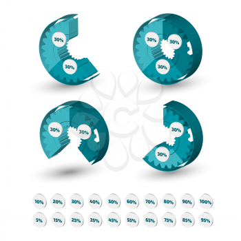 Emerald green Three dimensional Circle gear chart for infographic